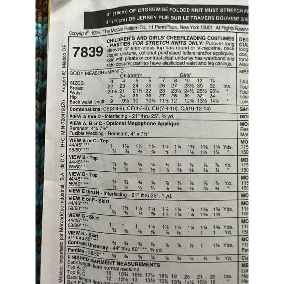 McCalls 7839 Sewing pattern girls cheerleader costume size 10 12 14 - Picture 4 of 6